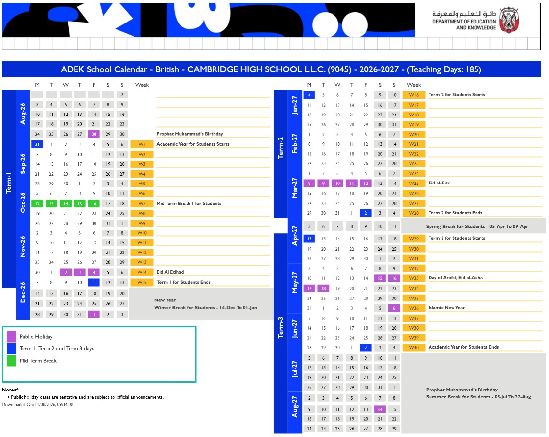 Calendar updated 2026-27